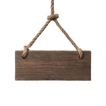 Rustic wooden sign hangs from sturdy rope, showcasing natural, vintage aesthetic. wood texture and grain are visible, adding to its charm and versatility for various uses png