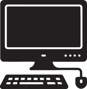 Simple Black Silhouette of Desktop Computer, Keyboard, and Mouse Minimalist Digital Device Illustration, Clean Design vector