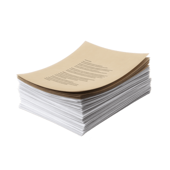 Stack of documents with beige cover page sits neatly on transparency background, suggesting organization and professionalism. papers are aligned, indicating careful arrangement png