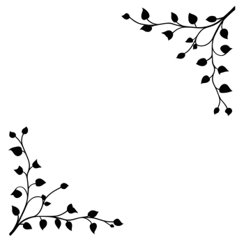 Decorative black floral corner design with delicate leaves, perfect for invitations or stationery. elegant pattern adds touch of sophistication to any project png