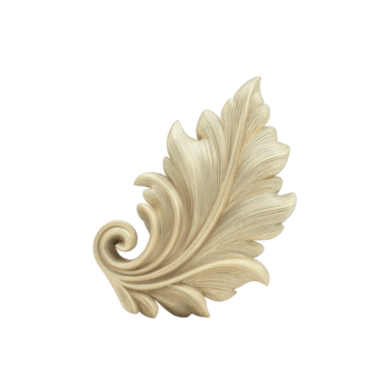 Ornate, intricately carved wooden leaf design with elegant curves and detailed textures, showcasing craftsmanship and artistry. decorative piece is isolated on transparency background png