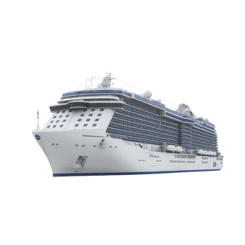 Large, modern cruise ship with multiple decks and lifeboats is shown against transparency background. ship features sleek design, numerous windows, and spacious upper deck area png