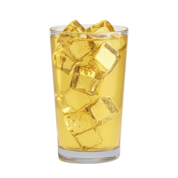 Refreshing glass of iced tea filled with ice cubes, showcasing golden hue. drink is served in clear glass, highlighting its cool and inviting appearance png
