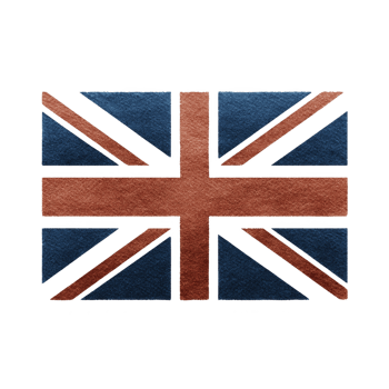 Image shows stylized British flag with textured appearance, featuring blue and red colors. design is artistic and abstract, giving unique twist to traditional flag.British flag with textured png