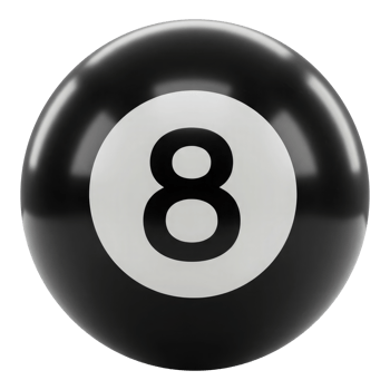 Number Eight Pool Ball for a Game of Billiards. Cut Out, Clipping Path on Transparent Background. png