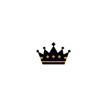 Simple, elegant black and gold crown icon with minimalist design, featuring geometric shapes and symmetrical pattern. crown symbolizes royalty, power, and prestige png