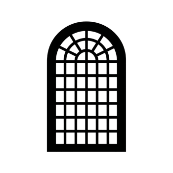 Elegant arched window with grid pattern, featuring classic design. window is black and stands out against transparent background, perfect for architectural or design projects png