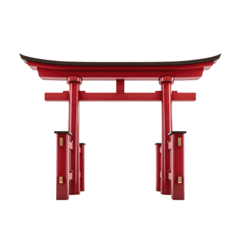 Traditional red torii gate stands prominently, symbolizing entrance to sacred space in Japanese culture. Its vibrant color and elegant design evoke sense of tranquility and reverence png
