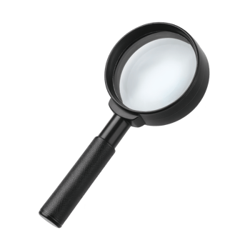 Black magnifying glass with textured handle and clear lens, used for close up examination and investigation. tool is isolated on transparency background png