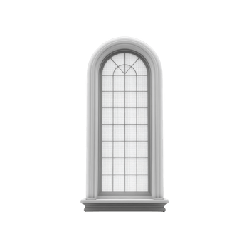 Elegant arched window with grid pattern and decorative frame, perfect for classic architectural designs. window design adds touch of sophistication and charm png