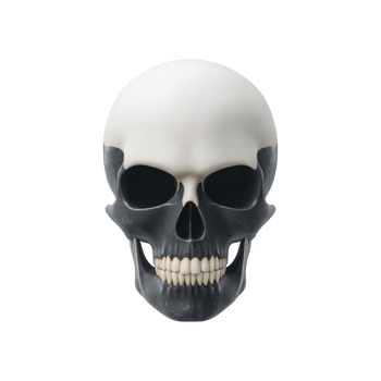 Realistic human skull illustration with smooth texture and detailed features, set against plain background. skull is depicted in frontal view, showcasing its anatomical structure png