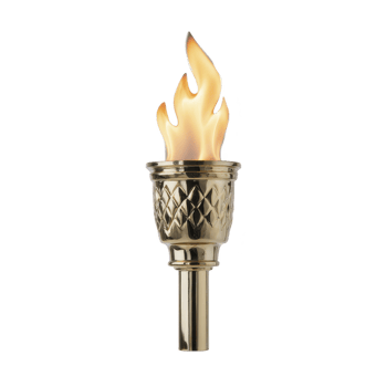 Golden torch with realistic flame symbolizes victory and celebration, featuring intricate patterns on handle. warm glow evokes sense of triumph and honor png