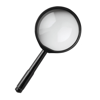Magnifying glass with black handle and clear lens is shown on transparency background, symbolizing exploration and discovery png