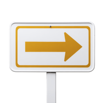 Rectangular road sign with bold yellow arrow pointing to right is displayed against plain background, indicating direction png