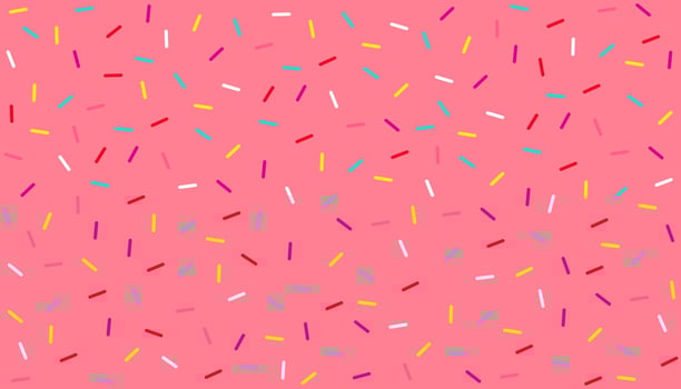 Donut sprinkles confetti retro sweet candy background. Cute pink dessert decoration colorful sprinkle elements. Birthday pink, party vector