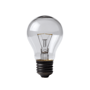 Clear incandescent light bulb with visible filament, symbolizing ideas and innovation. bulb is isolated on transparency background, highlighting its classic design png