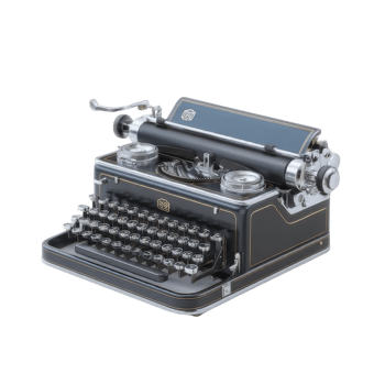 Vintage typewriter with classic design, featuring round keys and sleek black finish, evokes nostalgia and elegance. This timeless piece is perfect for collectors and enthusiasts png