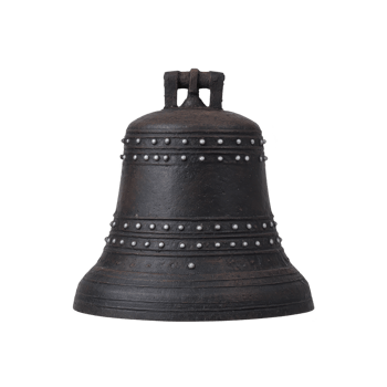 Large, antique bronze bell with intricate patterns and weathered surface, evoking sense of history and tradition. bell detailed design suggests it may have been used ceremonial or religious png