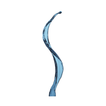 Twisting, elegant blue water splash captured mid air, resembling fluid sculpture. dynamic shape and smooth texture convey sense of motion and grace png