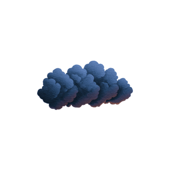 Dark, textured watercolor cloud illustration with moody atmosphere, featuring deep blue and purple hues. cloud has soft, fluffy appearance, evoking sense of calm and introspection png