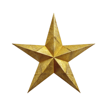 Textured golden star with three dimensional appearance stands out against transparency background, symbolizing excellence and achievement. metallic sheen adds luxurious touch png