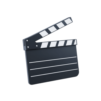Black and white clapperboard used in filmmaking, featuring hinged arm and lined slate for scene information. This iconic tool is essential for synchronizing audio and in film production png
