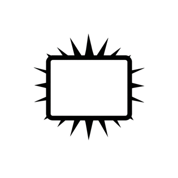 Black sunburst frame with rectangular center, featuring pointed rays extending outward, creates bold and striking design element. Ideal for highlighting content or as decorative border png