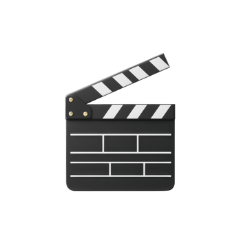 Classic black and white film clapperboard with striped top is shown, often used in movie production to mark scenes. clapperboard is open, displaying its iconic design png
