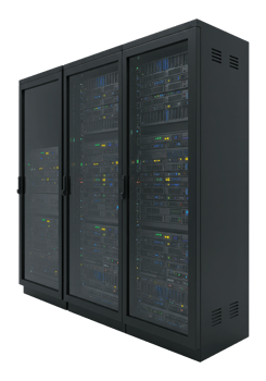 Data Center Server Racks for Hosting and Cloud Computing. Cut Out, Clipping Path on Transparent Background. png