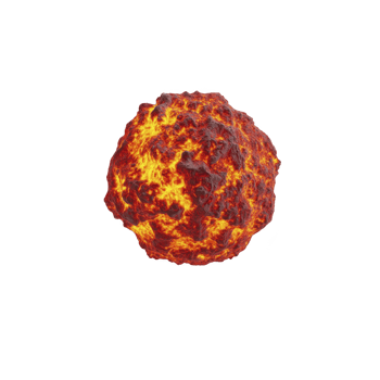 Fiery, glowing ball of flames and molten rock, resembling meteor or fireball, isolated on transparency background. intense heat and vibrant colors create dramatic effect png