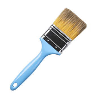 Blue handled paintbrush with yellow bristles is isolated on transparency background, showcasing its sleek design and functionality for painting tasks png