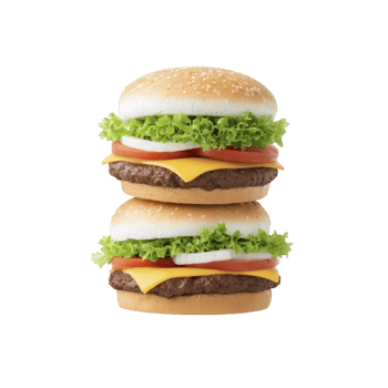 Juicy double cheeseburger with lettuce, tomato, onion, and cheese stacked between sesame seed buns, creating mouthwatering and satisfying meal png