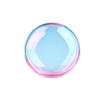 Delicate, translucent soap bubble with soft gradient of pink and blue hues floats against transparency background, creating sense of whimsy and lightness png