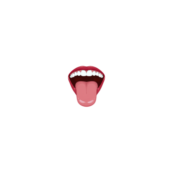 Cartoon mouth with open expression shows teeth and tongue, conveying excitement or surprise. vibrant red lips and detailed teeth add playful touch png