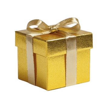 Shiny golden gift box with satin ribbon exudes elegance and festivity, perfect for special occasions like birthdays or anniversaries. luxurious packaging adds touch of sophistication png