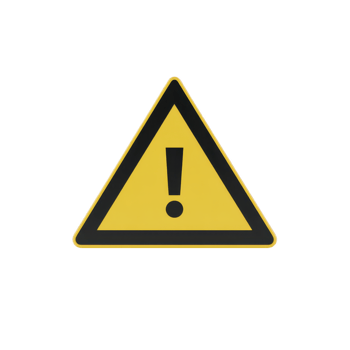 Yellow triangular warning sign with black exclamation mark in center, symbolizing caution or alert. sign is isolated on transparency background png