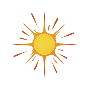 Vibrant, artistic sun illustration with bold rays extending outward, creating dynamic and energetic feel. design features warm yellow and orange tones, evoking sense of warmth and positivity png