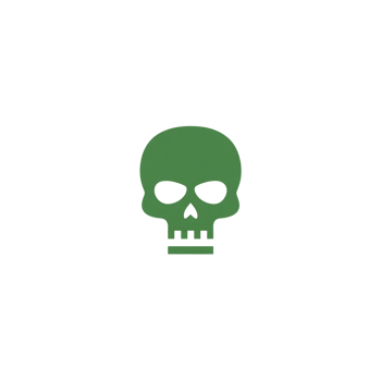 Green skull icon with simple design on transparency background, conveying spooky and mysterious vibe. minimalistic style emphasizes skull features png