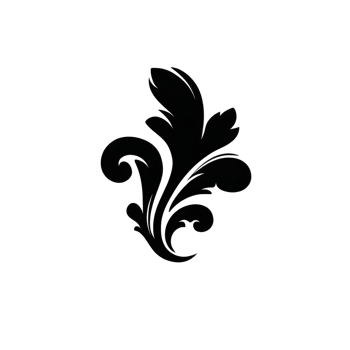 Elegant black floral design with swirling leaves and intricate details, perfect for decorative purposes or as design element in various creative projects png