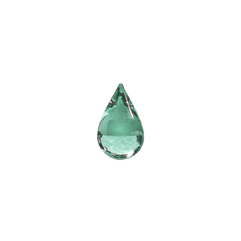 Single, clear green glass teardrop shape is centered on plain background, showcasing its smooth surface and reflective qualities. minimalist design highlights its elegance png