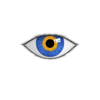 Digital illustration of blue and yellow eye with detailed eyelashes, set against transparency background, creates striking and surreal visual effect png