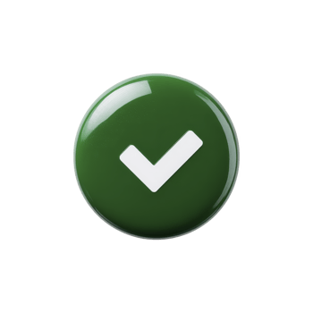 Glossy green button with white check mark symbolizing approval or confirmation. button has shiny surface, reflecting light, and is isolated on transparency background png