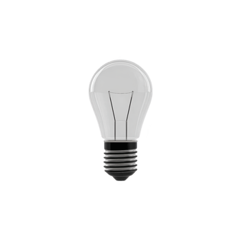 Clear glass light bulb with metallic base is isolated on transparency background, showcasing its classic design and simplicity. bulb transparent surface reveals internal filament structure png