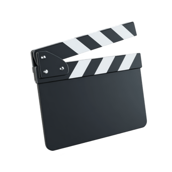 Black and white film clapperboard with striped top is depicted, symbolizing filmmaking and movie production. clapperboard is angled slightly, showcasing its classic design png