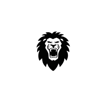 Fierce lion head silhouette with detailed mane and open mouth, symbolizing strength and courage. black and white design is simple yet powerful, ideal for logos or tattoos png