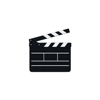 Black and white film clapperboard icon symbolizes movie industry, filmmaking, and production. It features hinged top and horizontal lines for scene details png