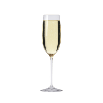 Tall, elegant champagne flute filled with sparkling champagne, showcasing its effervescence against plain background. glass is clear, highlighting golden hue of bubbly drink png