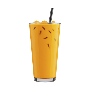 Tall glass of iced Thai tea with straw, featuring vibrant orange color and ice cubes, isolated on transparency background. refreshing drink is perfect for hot day png
