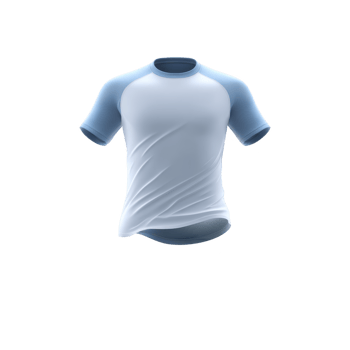 Light blue and white short sleeve t shirt with simple design, isolated on transparency background. shirt features round neck and casual style, suitable for everyday wear png