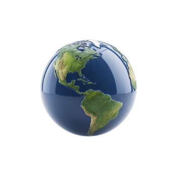 Realistic 3D rendering of Earth showcasing North and South America, with detailed topography and oceanic reflections, set against plain background png